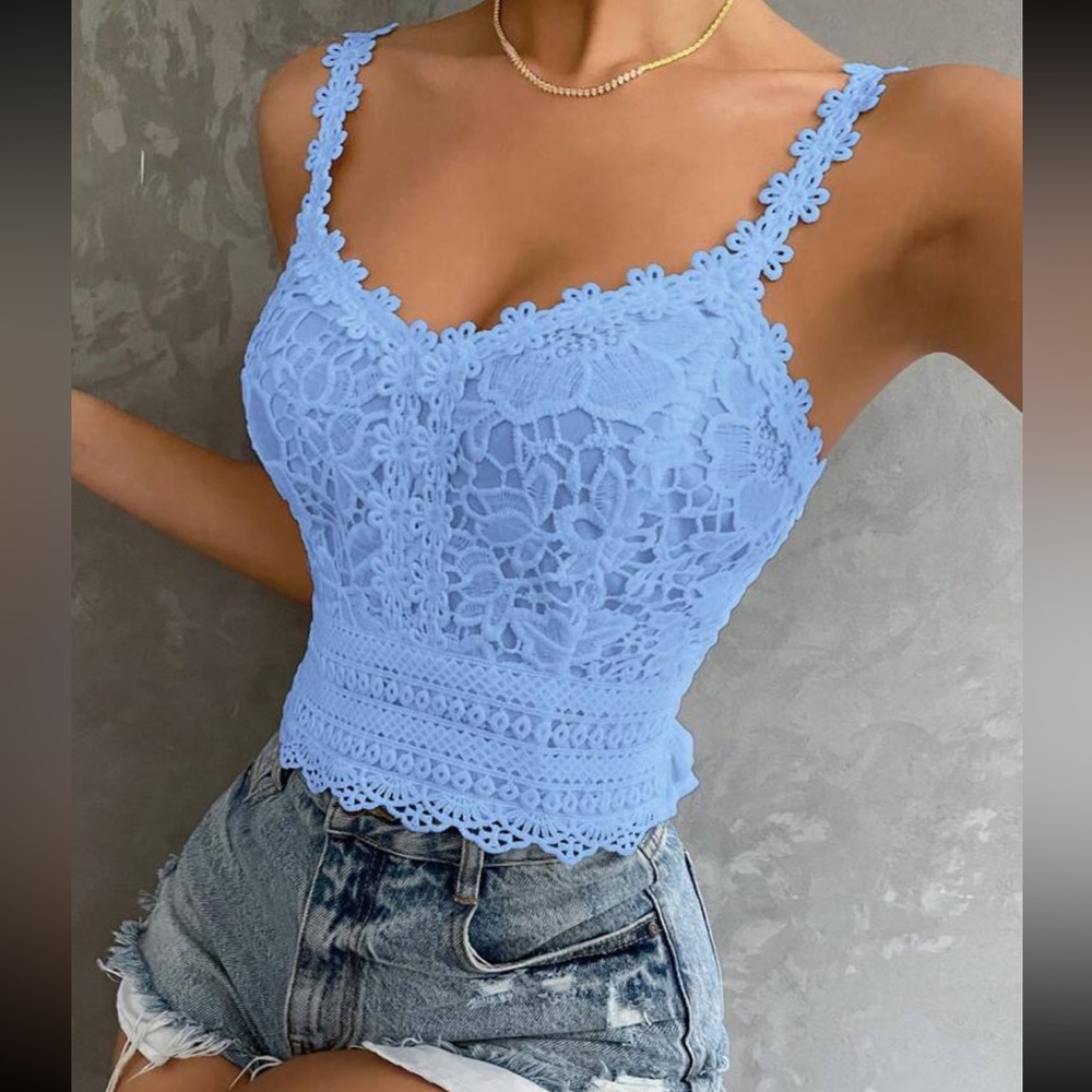 Boho floral embroidered lace cami crop top - Picture 11 of 15